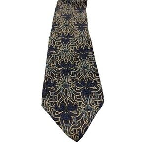 Brioni 100% Silk Men’s Tie  Navy With Green And Gold Pattern 62” X 4”